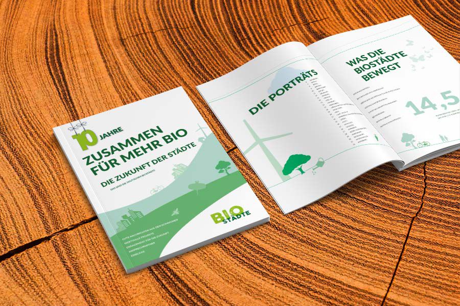 Biostadt Broschüre 2026 - Cover und zwei Innenseiten